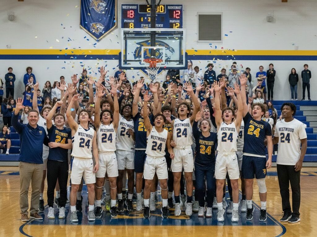 Basketball team celebrating