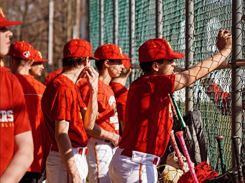 Bergen Catholic Baseball in the dugout during a game.