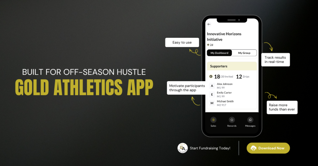 Graphic showing the benefits of the Gold Athletics App.